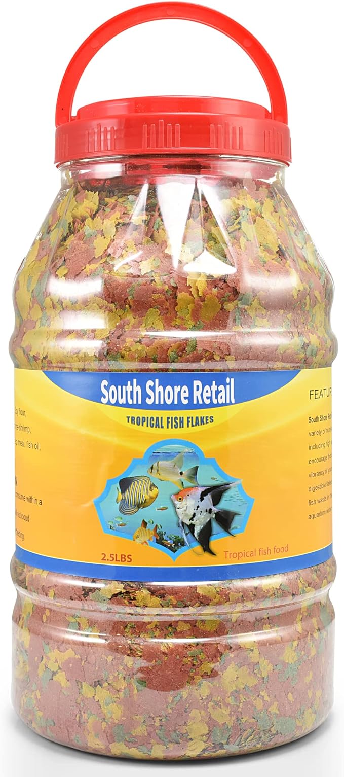 Color Enhancing Tropical Fish Food Flakes - 2.5lb Bulk Fish Food| Veteran Owned - Suitable for all Freshwater, Marine, Pond, And Goldfish | Nutritious Diet with Shrimp, Plankton, and Spirulina