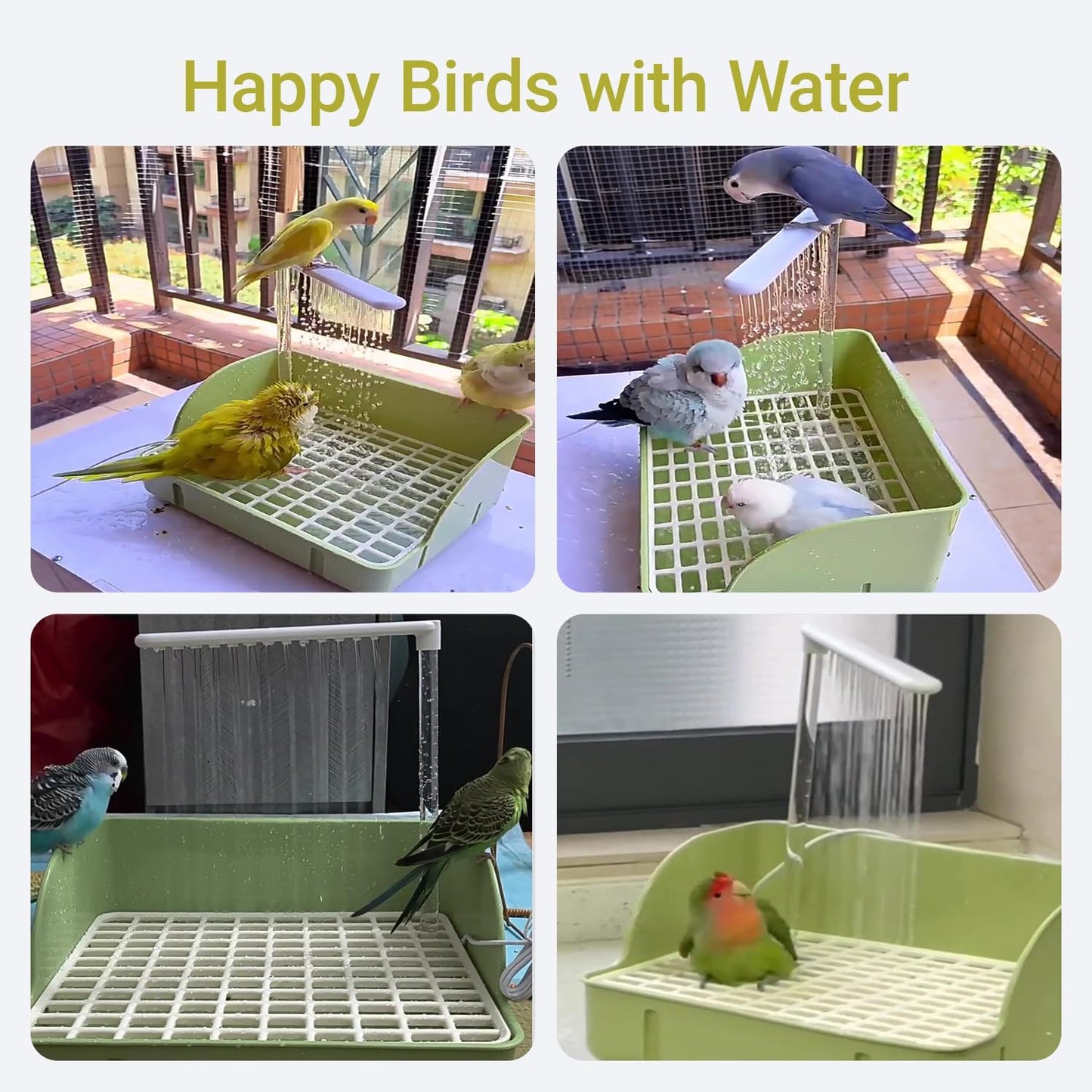 Bird Bath, Automatic Parrot Shower Bath with Pump, Birds Shower Bathtub with Running Water, Birdcage, Medium Birds Parakeet Budgies Cockatiels Conures Finches, Lovebird