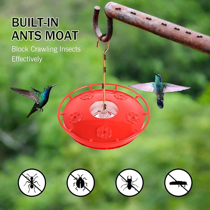 eWonLife Hummingbird Feeder for Outdoors, 2 Pack, Leak-Proof, Easy to Clean and Refill, Saucer Humming Bird Feeder Plastic, Including Hanging Hook, with 5 Feeding Ports (16 Ounce/Pack)