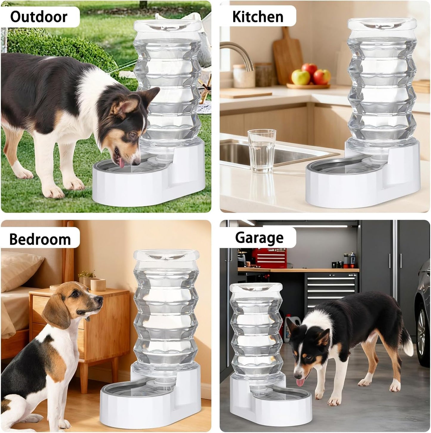 RIZZARI Large Gravity Water Dispenser: 8L Automatic Dog Water Feeder with Stainless Steel Bowl for 20-35 LB Senior Pets with Spinal Problems - for Kitchen Living Room