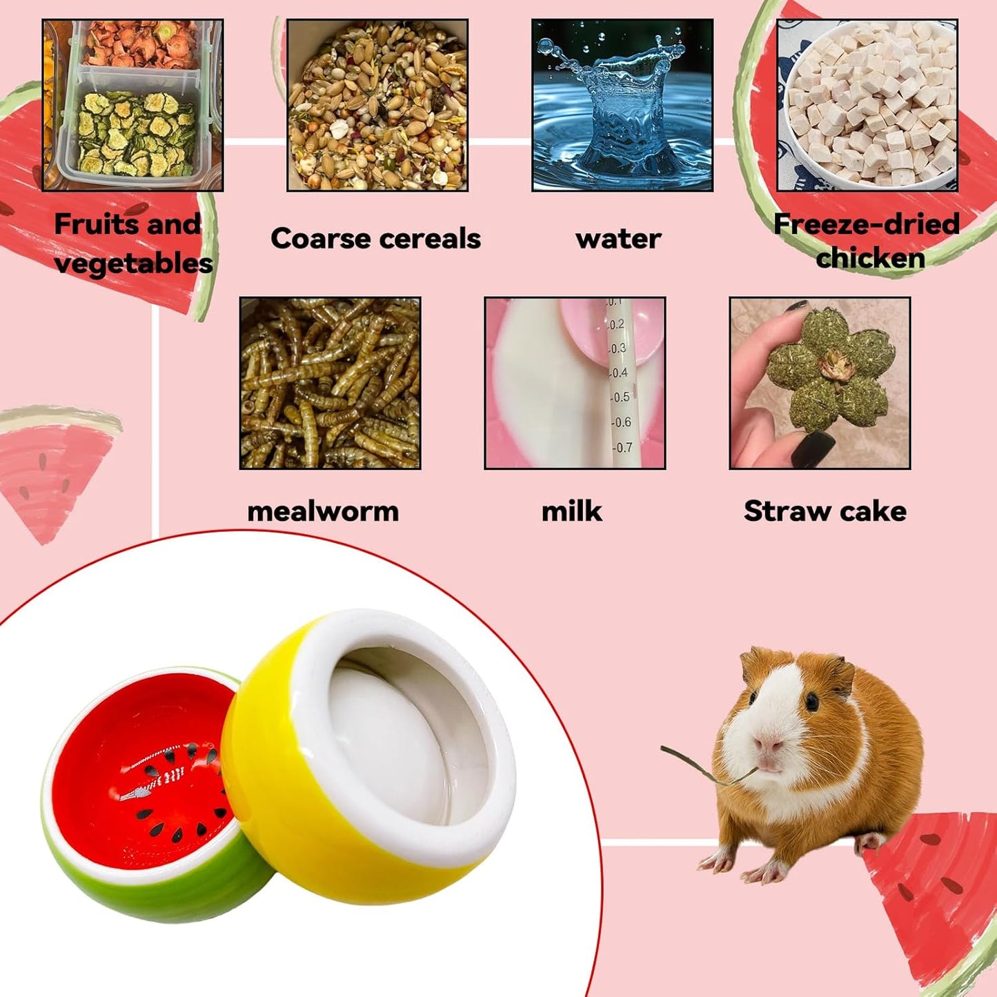 Hamiledyi Hamster Bowl,Pet Ceramic Food Water Feeding Dish Guinea Pig Water Rat Bowl for Gerbil Mouse Chinchilla Hedgehog Sugar Glider(2PCS)