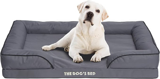 The Dog’s Bed, Orthopedic Standard Foam Waterproof Dog Bed with Standard Support, XL Grey with Black Trim, Waterproof, Supportive Dog Bed with Replaceable Covers