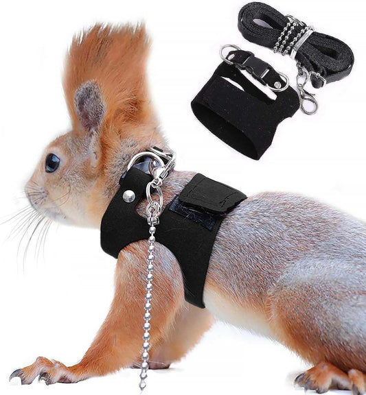 Squirrel Traction Rope Strap Anti-Biting Chain Rope, Adjustable Vest, Small Animal Walking Harness with Lead Leash, Hamster Gerbil Rat Mouse Ferret Chinchilla Small Animal Walking Leash