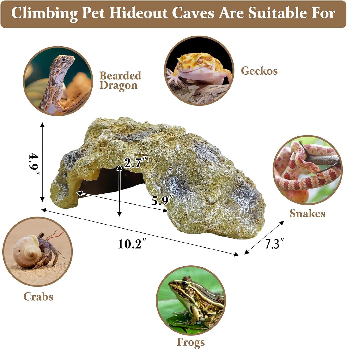 Hamiledyi Reptile Hides Large Simulation Rock Reptile Cave Hideouts Terrarium Habitat Décor Bearded Dragon Hideout for Snake Geckos Lizards Turtle Frogs Amphibians (L)