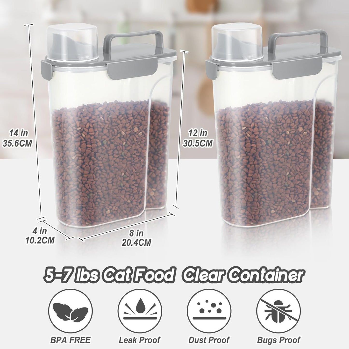 5Lbs Airtight Cat Dog Food Storage Container With Upgraded Large Nozzle, BPA-Free Pet Food Storage Containers For Rice, Grain, Pet Food, Flour Dog Treat Storage-2Pack Grey