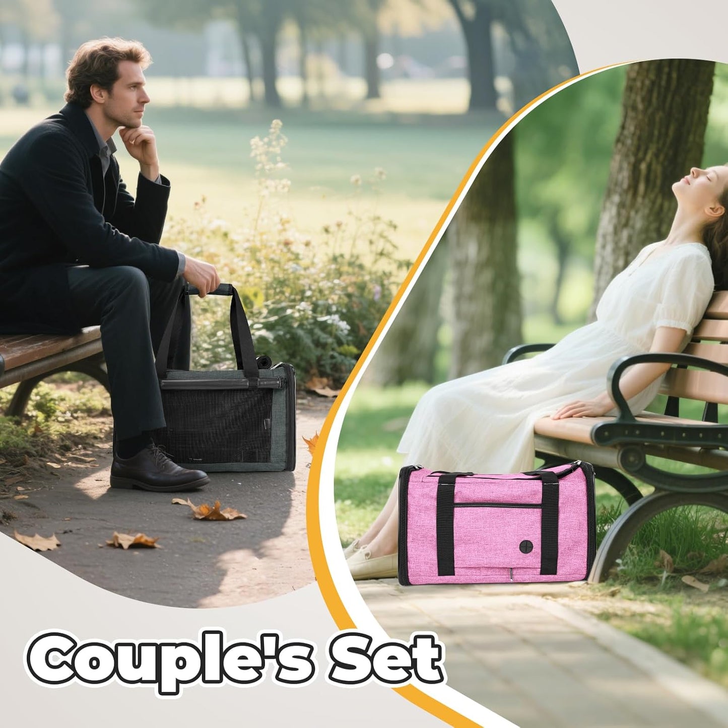 YUDODO 2 Packs 25 lbs Lightproof Soft Sided Cat Carrier for Large Cat & Small Dog Airline Approved Travel Puppy Carriers with Side Pockets & Reflective Mesh, Foldable Portable for Car Grey Green+Pink