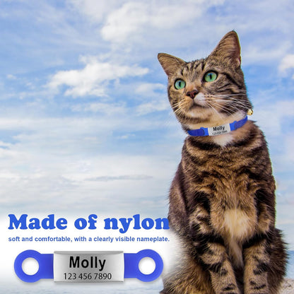 Personalized Engraved Cat Collar Multiple Colors with Slide-in Pet ID Tag Adjustable Detachable Design Colorful Nylon Soft and Durable 2/5" Wide，7"-11" Long (Colorful)