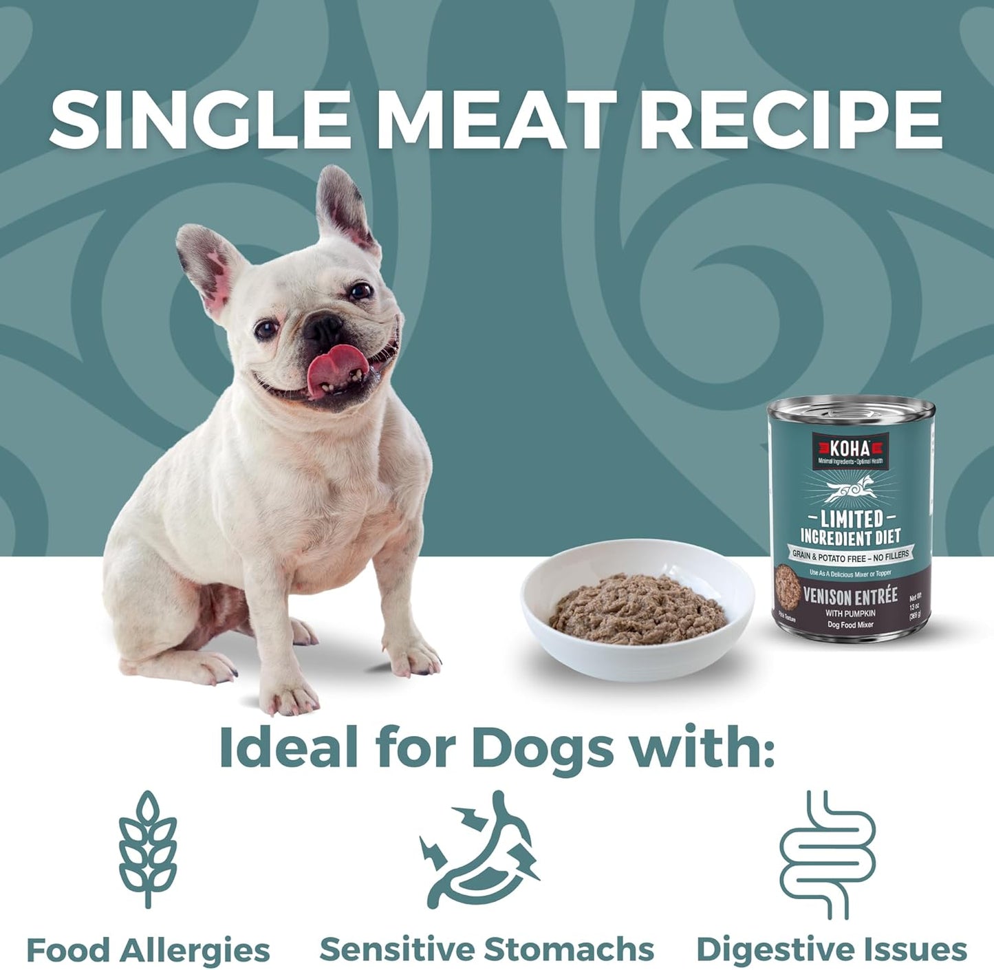 KOHA Limited Ingredient Diet Venison Entrée for Dogs - Dog Food Toppers for Picky Eaters - Grain Free Wet Dog Food with No Fillers - Sesnsitive Stomach Venison - 13 oz Pack of 12
