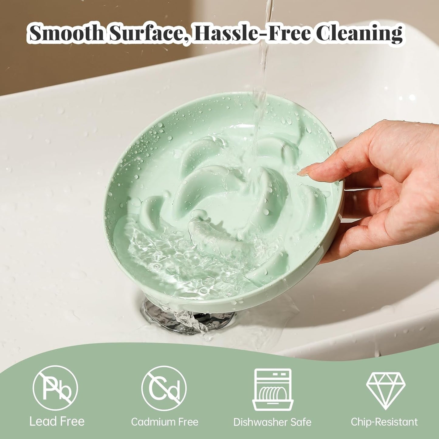 Melamine Slow Feeder Cat Bowls - Set of 3 Cat Food Dishes - Fun Maze Design for Slow Feeding - Dishwasher Safe - White, Blue, Green