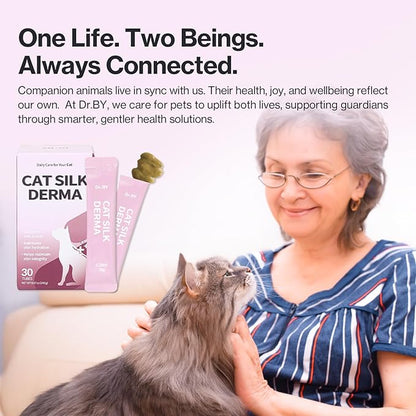 Doctor By Cat Silk Derma Lickable Feline Skin and Coat Supplement - Dandruff Treatment & Itchy Skin Relief Allergy Support for a Glossy Coat Immune Boosting Formula - 30 Individual Treat Tubes