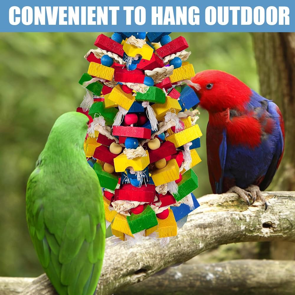 Parrot Toys for Large Birds, Multicolored Wooden Blocks Bird Chewing Toy Parrot Cage Bite Toy for Macaws Cokatoos African Grey and Large Medium Parrot Birds (Block)
