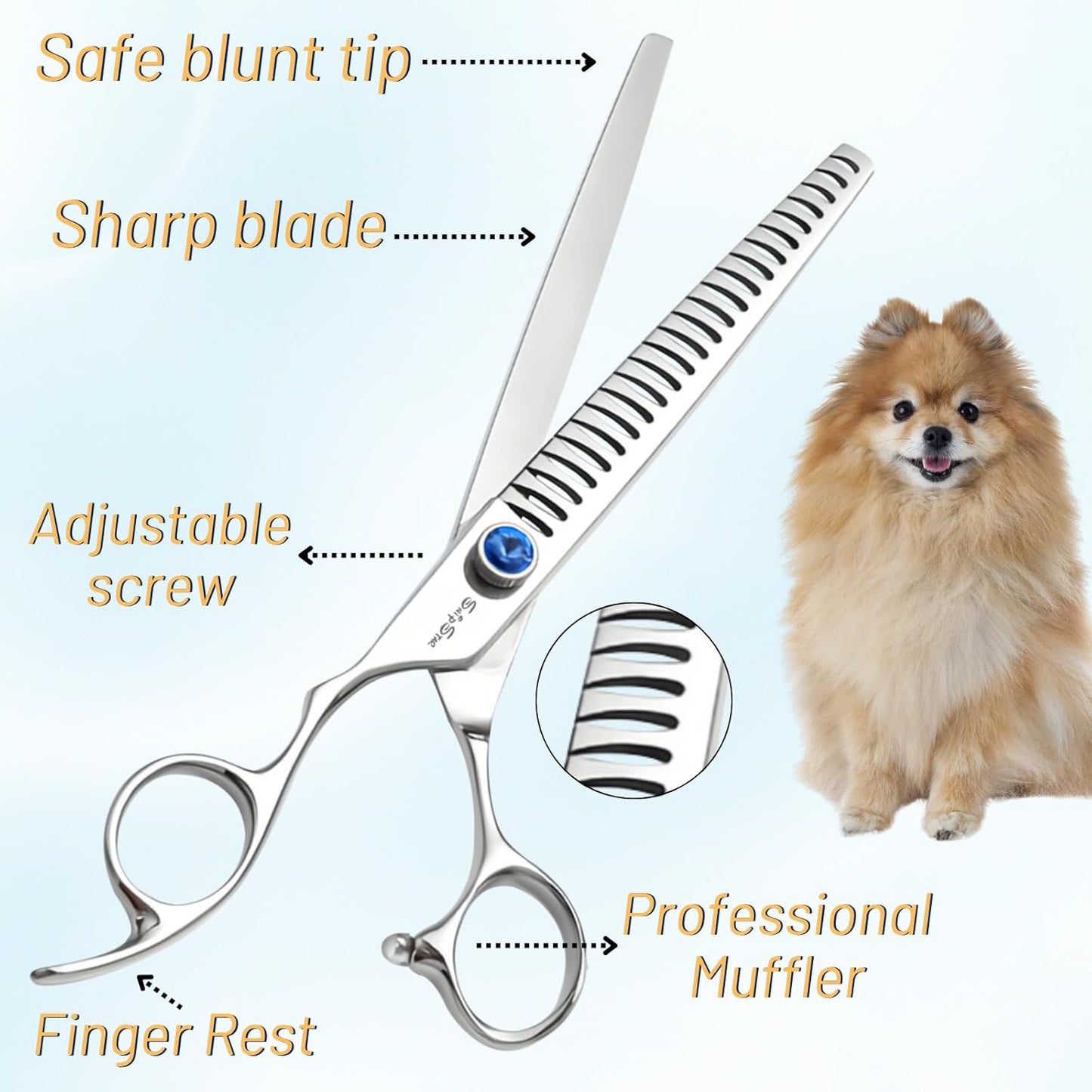 7.5" Left Handed Dog Grooming Scissors Chunker, Blending Shears with 24 Fishbone Teeth, VG10 Steel Texturizing Thinning Shear for Dog Grooming Professional, Ergonomic Trimming Scissors for Pet Groomer