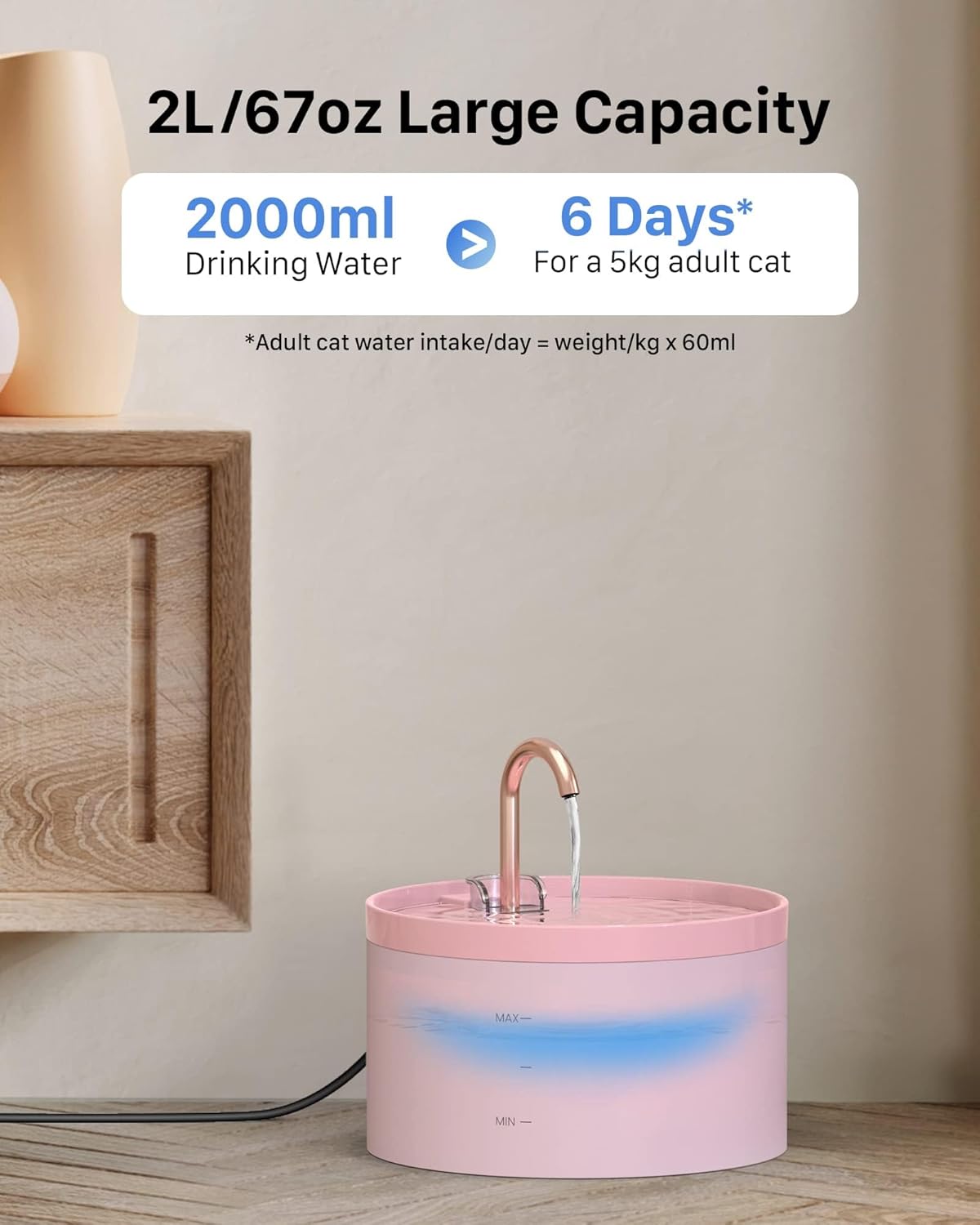 Cat Water Fountain Pink for Drinking: 67oz/2L Cat Fountain - Cute Pet Water Fountain for Cats Inside - Quiet Cat Drinking Fountain - Faucet Pet Fountain - Suitable for Kitty & Kitten - GIOTOHUN