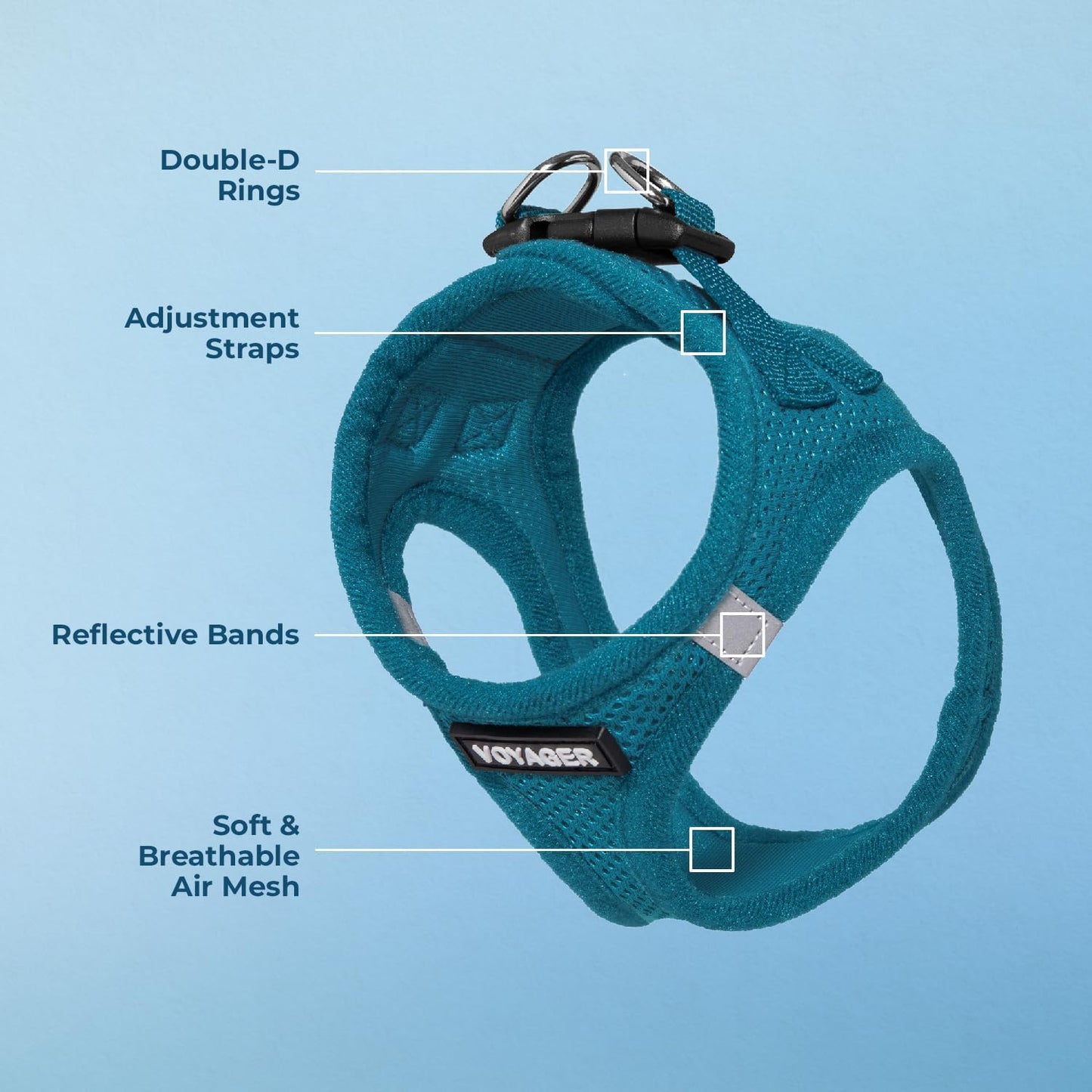 Best Pet Supplies Voyager Step-in Air Harness - All Weather Mesh, Reflective, No Pull Harness for Dogs, Cats - Secure with Hook & Loop Fastener, Buckle, Double D-Rings - Turquoise, XS