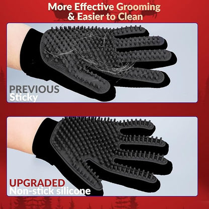 Upgrade Version Pet Grooming Glove - Gentle Deshedding Brush Glove for Dogs, Cats & Horses with Long and Short Fur - Efficient Pet Hair Remover Mitt - Enhanced Five Finger Design - 1 Pair (Black)