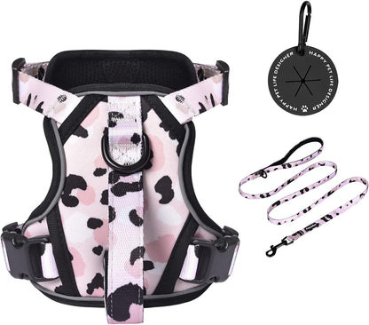 Petmolico Dog Harness for Small Dogs, Cute Harness Vest with Two Leash Clips and Soft Handle, Reflective Easy Walk Puppy Vest - Pink Leopard, Small