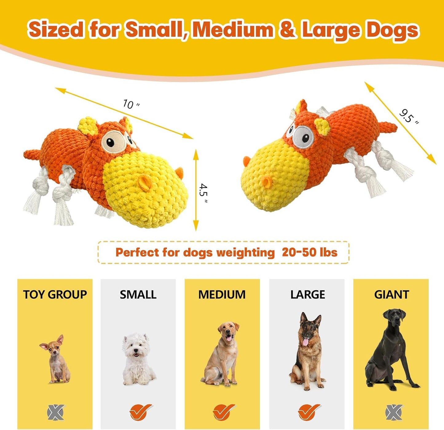 Squeaky Dog Toys - Cute Soft Plush Dog Toys for Large, Medium, Small Dogs and Puppies to Keep Them Busy (Orange, Medium)
