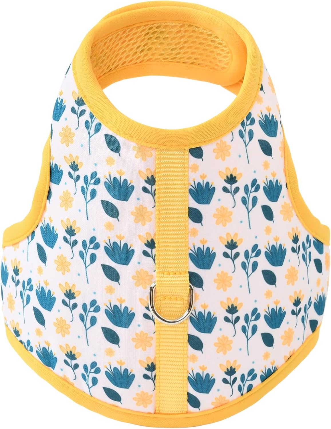 Mile High Life Dog Harness, Air Mesh Floral Vest Harness for 20 lbs Small Dogs & Cats, Easy Get on Adjustable Easy Closures Both Neck and Chest(Yellow Flower, XS Chest 14"-16")