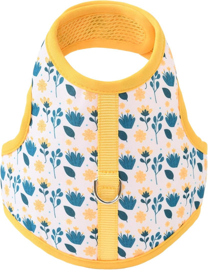 Mile High Life Dog Harness, Air Mesh Floral Vest Harness for 20 lbs Small Dogs & Cats, Easy Get on Adjustable Easy Closures Both Neck and Chest(Yellow Flower, XS Chest 14"-16")