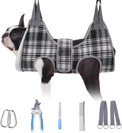 BEAUTYZOO Dog Grooming Hammock, Small Dog Sling for Nail Trimming, Dog Hanging Harness for Claw Care with Thick Fabric Neck Support Wide Strap Restraint Cat Grooming Hammock, Black S