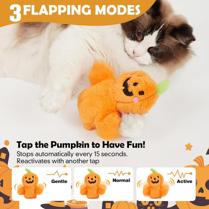 Halloween Catnip Toys, Flapping Pumpkin Catnip Toy, Interactive Kitten Exercise Toys for All Cat Breeds Play Alone, Never Boredom