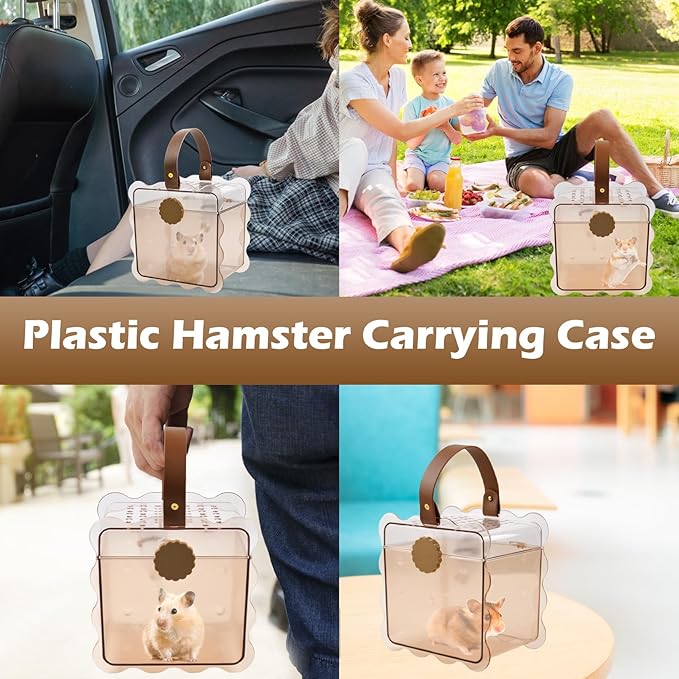 Portable Hamster Carrier Cage,7.87 x 7.87 x 5.51 Inches Dwarf Hamster Carrying Cage with Water Bottle Ventilation Holes Outdoor Hamsters Travel Cages for Mice,Sugar Glider,Gerbils,Rat(Brown)