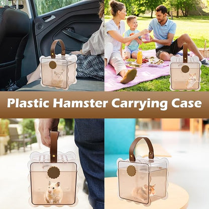Portable Hamster Carrier Cage,7.87 x 7.87 x 5.51 Inches Dwarf Hamster Carrying Cage with Water Bottle Ventilation Holes Outdoor Hamsters Travel Cages for Mice,Sugar Glider,Gerbils,Rat(Brown)