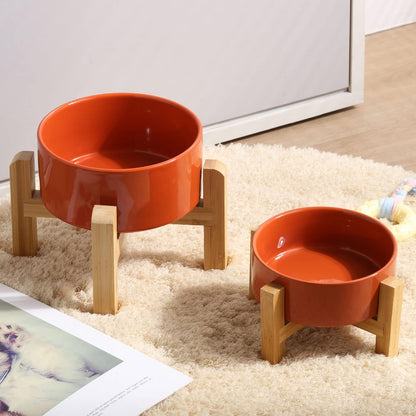Petygooing Rust Red Elevated/Raised Ceramic Dog Bowl for Small Breeds, Dog Food Water Dish with Stand,Pet Feeding Bowl with Anti Slip Rubber for Cats and Small Dogs Puppy 13.5 OZ (5.1In / 1.7 Cups)
