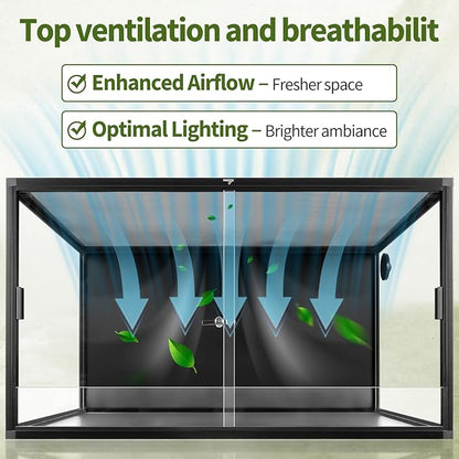 120 Gallon Reptile Tank, Large Terrarium for Bearded Dragons, Snakes, Leopard Geckos, Sliding Door & Top Ventilation, 48" x 24" x 24" Easy-to-Maintain Reptile Enclosure