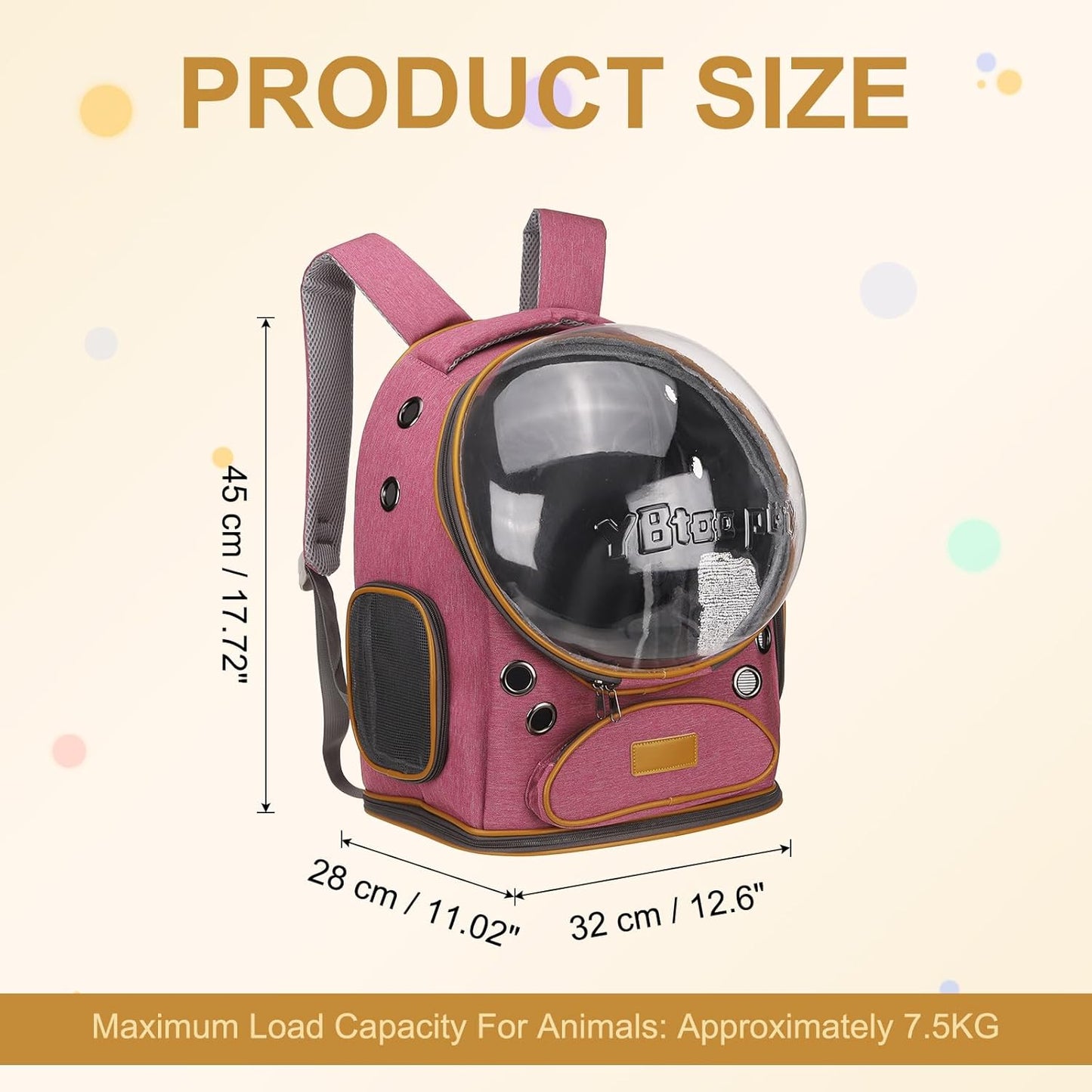 Pet Backpack Carrier, Portable and Ventilated, Oxford Cloth, Dog Cat Travel Bag with Transparent Cover 12.6", (Pink, 1 Pcs), Intended for Hiking/Camping/Traveling