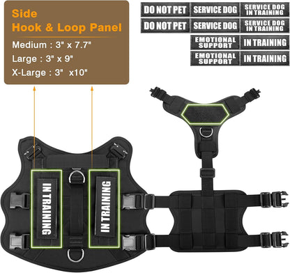 WINSEE Tactical Dog Harness with Dog Leash, Service Working MOLLE Vest with 10 Pet Patches for Large Dog, No Pull Military Harness and Backpack for Training Hunting Walking