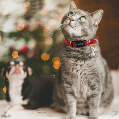 ARING PET 2 Pack Christmas Cat Collars-Cute Cat Collar Breakaway with Bell&Pendant, Adjustable Christmas Kitten Collars with Safety Buckle for Girl and Boy Cats