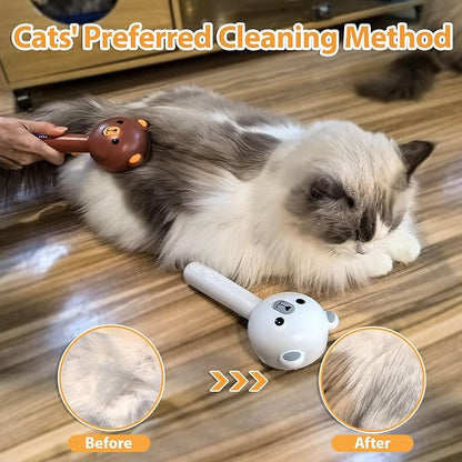 Cat Steam Brush with 2 Spray Levels & Release Button, 4-in-1 IPX7 Waterproof Water Brush for Shedding Grooming, Pet Hair Removal Comb for Long Short Haired Cats Dogs, Self Cleaning Slicker