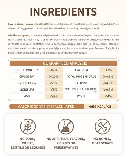 Freeze-Dried Cat Food, High Protein Healthy Freeze Dried Cat Treat & Topper (Beef Recipe - 0.7 Ounce)