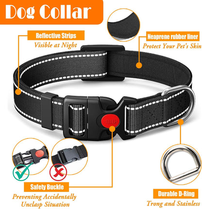 No Pull Dog Harness, Collar & Leash Set | Includes Dog Seat Belt, Collapsible Bowls & Poop Bag Dispenser. Ideal for Training, Walking, Hiking. Fits Small to Large Dogs(Black-M)