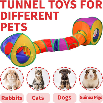 Pet Cat Tunnel, Tent Kit Tunnels for Indoor Cats, Collapsible Pet Tunnel for Kitten, Puppy, Rabbit, 25cm-Wide Tunnels, Durable & Breathable, with Peek Hole Toy Ball
