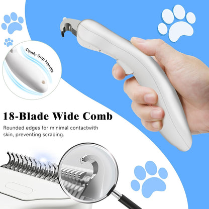 Pet Steam Brush for Dog & Cat - 3-in-1 Steam Grooming Slicker Brush & Undercoat Rake for Shedding - Self Cleaning Spray Comb with Mist for Long & Short Haired Pets - Includes Waterless Shampoo, Blue
