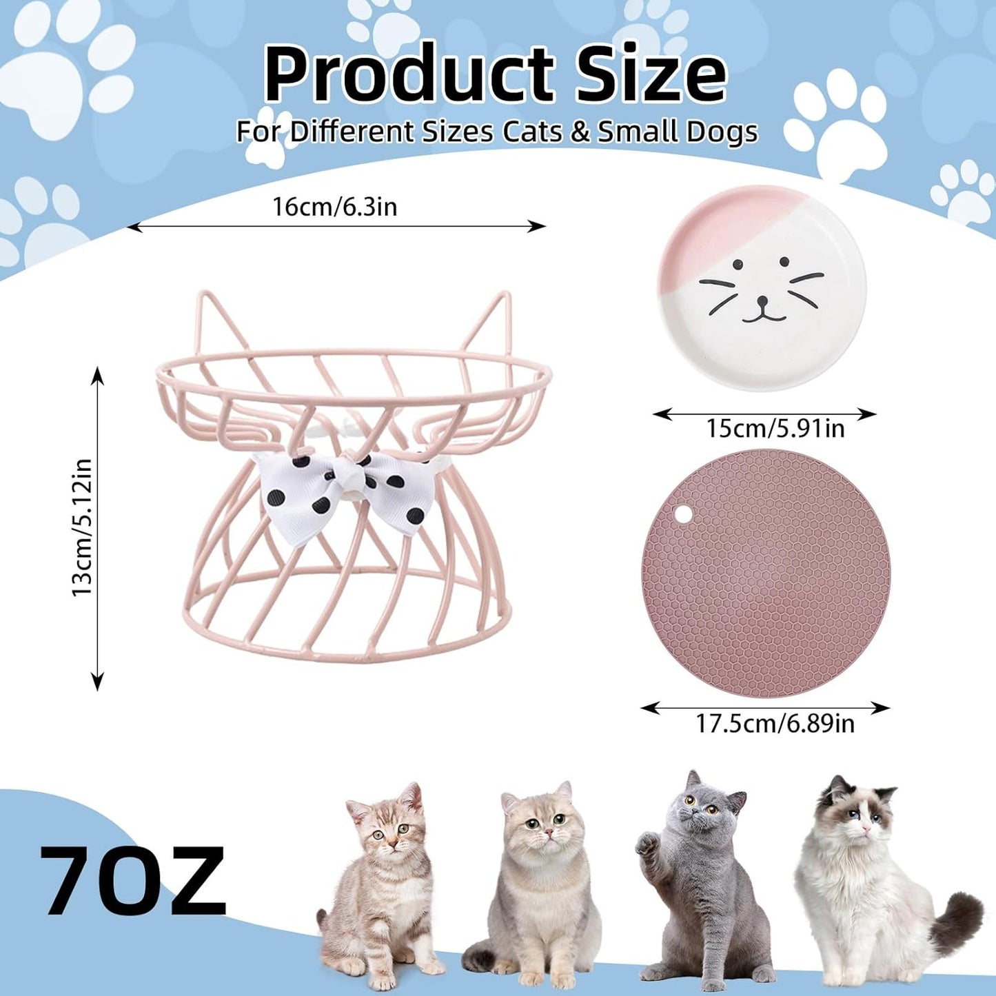 Raised Pet Food and Water Bowl, Cat and Small Dog Bowl, Tilted Ceramic Cat Water Bowl No Spill,15oz, Dishwasher Safe