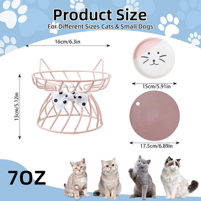 Raised Pet Food and Water Bowl, Cat and Small Dog Bowl, Tilted Ceramic Cat Water Bowl No Spill,15oz, Dishwasher Safe
