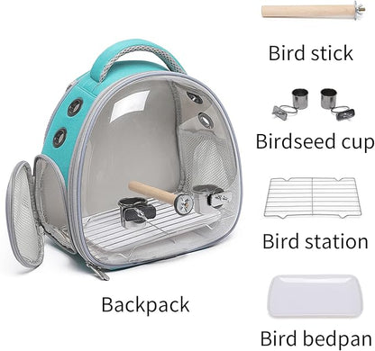 Portable Travel pet Backpack Carrier Hamster Bag Guinea Pig Bird Small Dog cat Turtle Carrier Rabbit Cage Squirrel Bearded Dragon Breathable Hangbag (Green+Accessories)