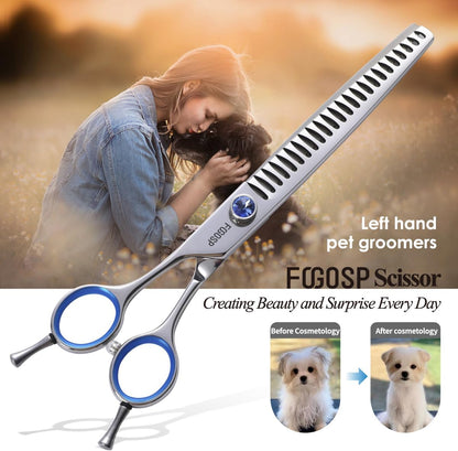 Chunkers Dog Grooming Scissors Left Handed 7.0'' Professional Thinning Shears for Dogs Pet Grooming Scissors Chunkers Shears Dog Grooming Japan 440C 70% Thinning Rate 18 Teeth(7.0'' Chunkers)
