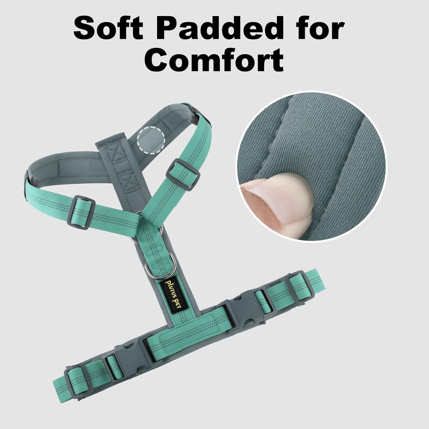 Plutus Pet No Pull Dog Harness, Adjustable Nylon Harness with Soft Padding, Reflective and Heavy Duty Dog Harness for Small, Medium, Large Dogs(Teal, S)