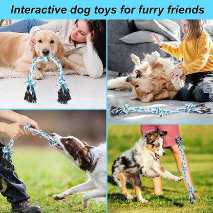 SZEE Dog Rope Toys, 24 in 3 Knots Chew Rope for Medium and Large Dogs, Natural Cotton Pet Pull Toy for Tug of War and Teeth Cleaning (Blue)