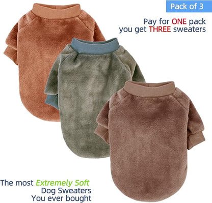 FabriCastle Dog Sweater, 3-Pack Dog & Cat Clothes, Ultra Soft and Warm Pet Jackets XXS XS for Small Dogs Boy & Cats, Winter Pet Apparel Costumes, Puppy Outfits (Camel,Khaki,Olive, Small)