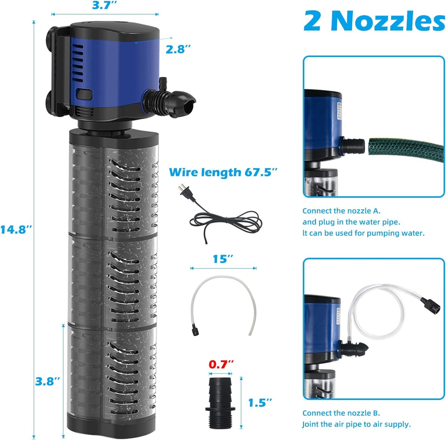 TARARIUM Aquarium Filter Powerful 660GPH for 100-300 Gallon Large Fish Tank Small Pond Fountain, Wave-Maker Submersible Water Pump Turtle Tank Filter for Saltwater & Freshwater System