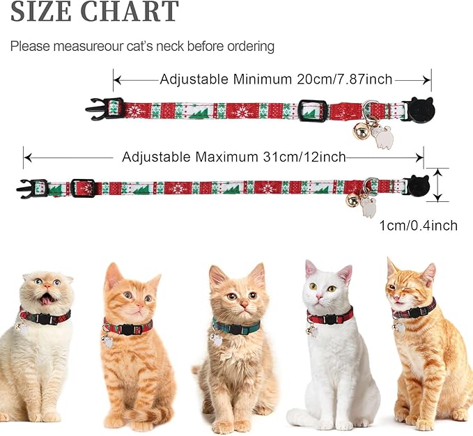 Unique style paws 2 Pack Christmas Kitten Collar Breakaway with Bell & Pendant, Adjustable Safety Cat Cotton Collars for Girl Boy Cats and Small Pets