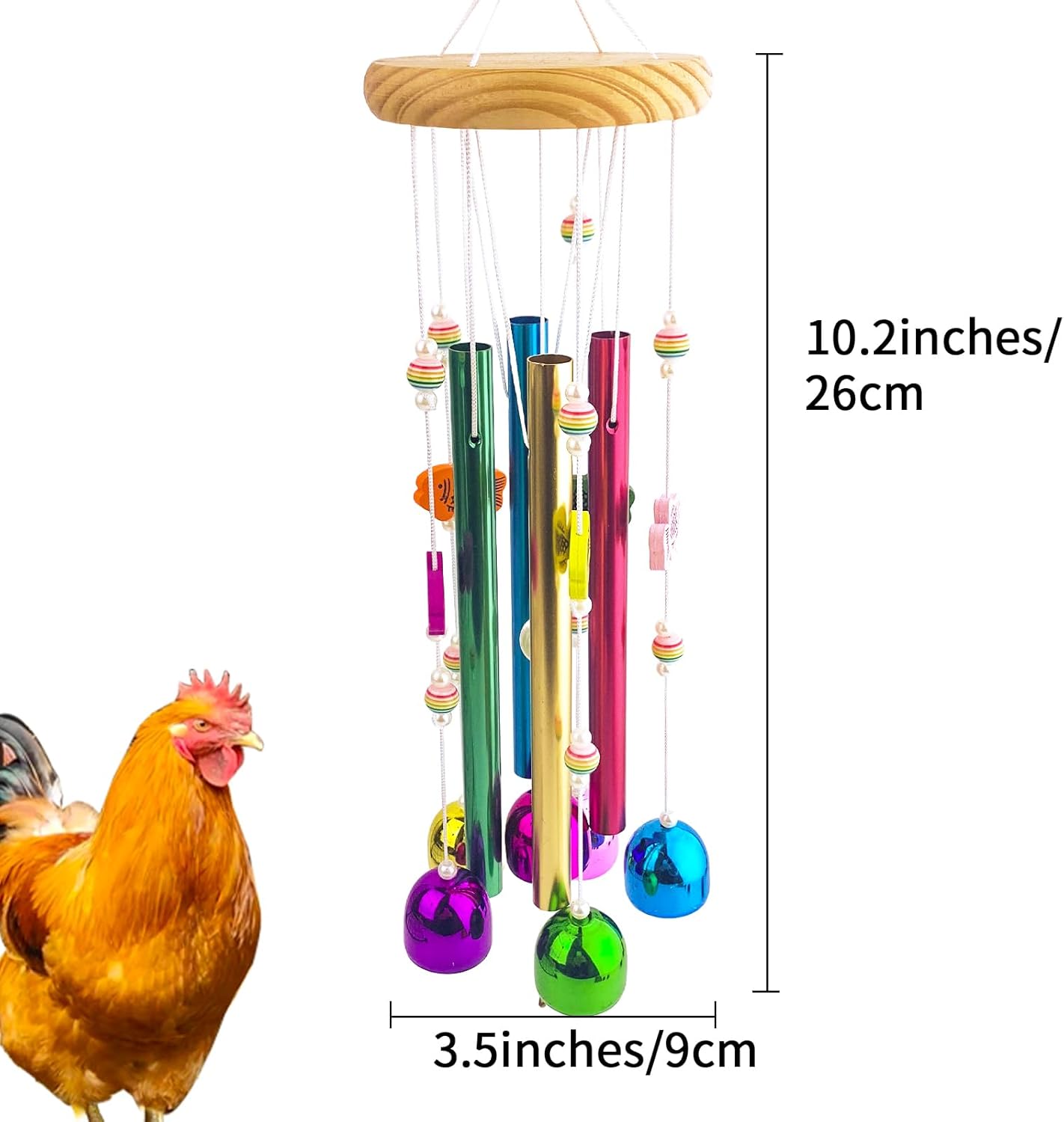 2PCS Chicken Toys for Coop, Multicolor Wind Chime Enrichment Art Hanging Chick Peck Toy with Colorful Bells, Chicken Musical Coop Accessories, Coop Toys for Hens Chicks Poultry Birds Parrots
