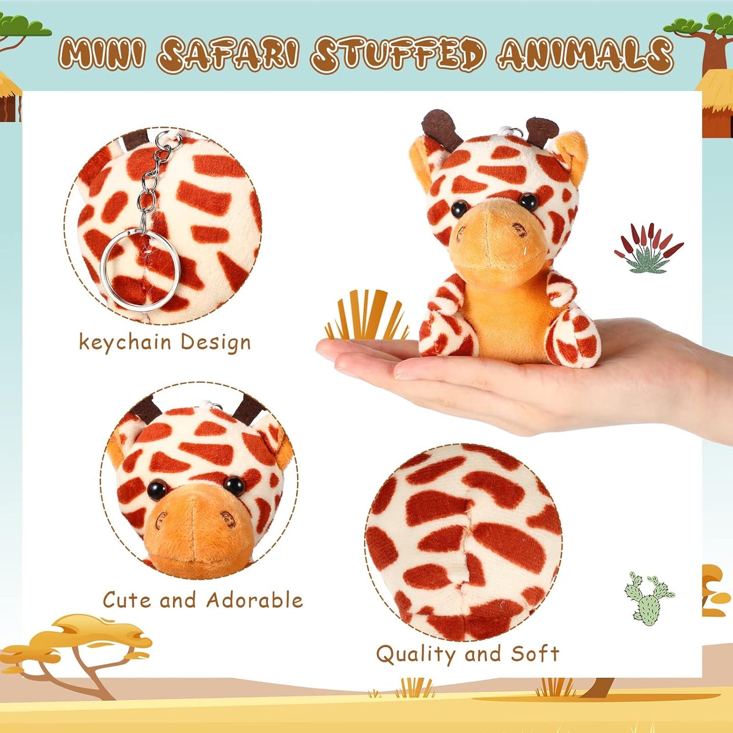30 Pieces Small Stuffed Jungle Animals, Mini Stuffed Safari Animals Toys, 4.8 Inch Plush Lion Tiger, Elephant Giraffe Leopard Monkey for Baby Shower Safari Jungle Themed Party