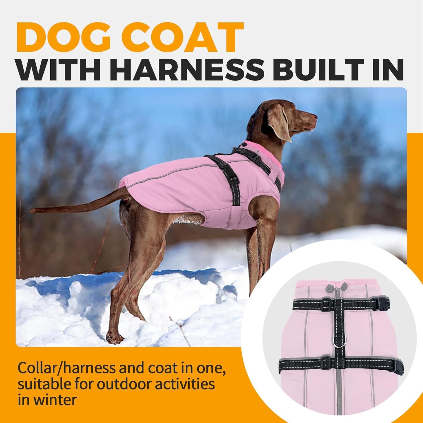 Lelepet Waterproof Dog Jacket with Harness Built in Warm Dog Winter Coat, Reflective Fleece Jacket, Windproof Dogs Coats for Small Dogs, Thermal Pet Snowsuit for Cold Weather, Maltese, Pink, XS