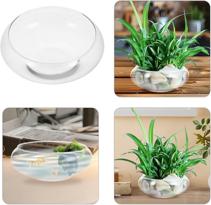 POPETPOP Small Fish Bowl, Transparent Glass Hydroponic Vase for Home Decor, Round Shallow Planter for Daffodils Succulents and Aquatic Plants - 5.9 Inch